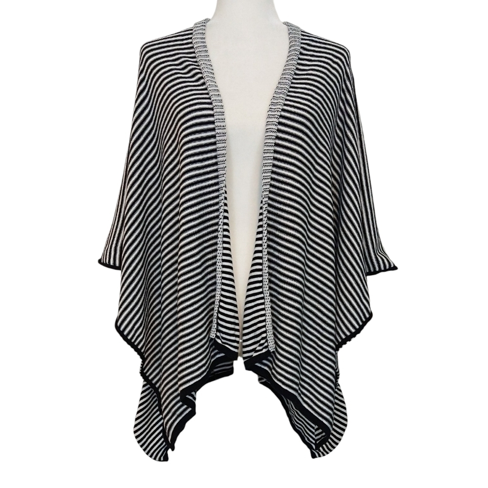 Chico's 100% Cotton Black White Stripe Poncho No Armholes One Size Modern
